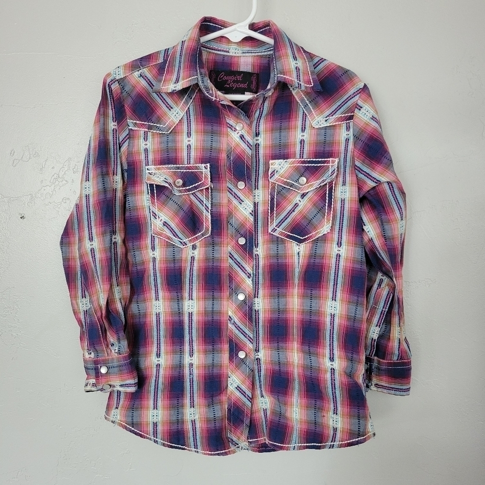 Cowgirl Legend Little Girls Small Long Sleeve Western Button Up Shirt Plaid Pink